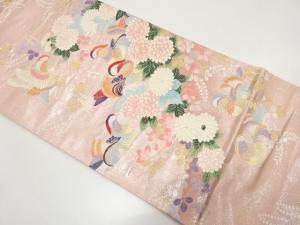 鴛鴦に菊・萩模様織り出し　袋帯